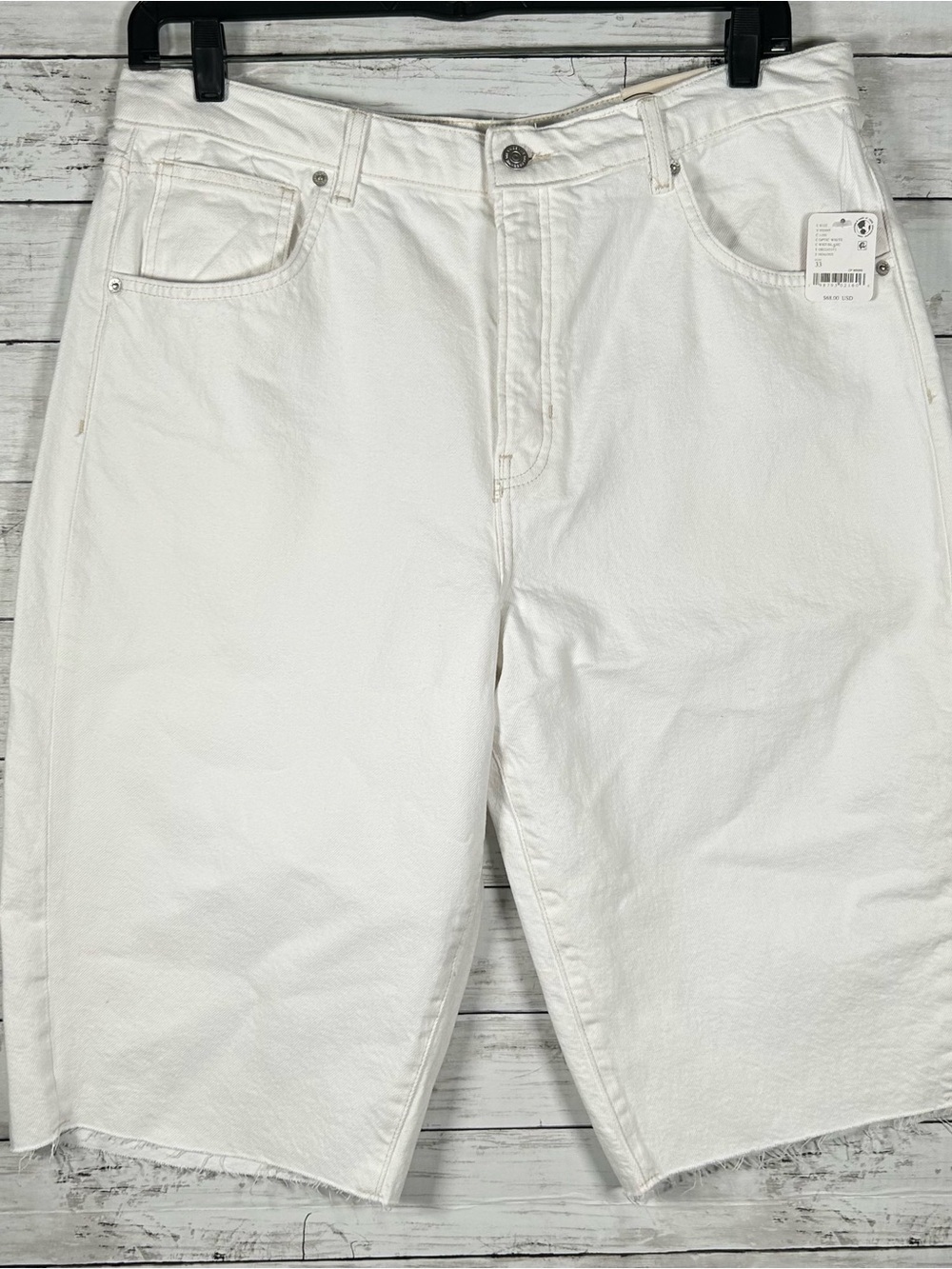 Free People We The Free Jam Session Relaxed Denim White Capri Shorts 33 NWT